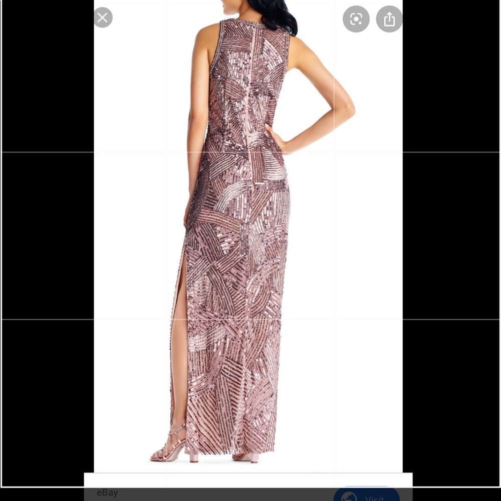 Adrianna Papell rose gold sequins& beaded sleeveless long gown - Picture 4 of 9